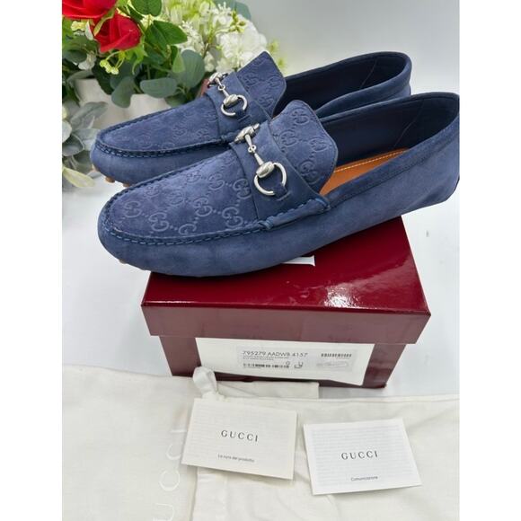Men\'s Gucci blue suede GG embossed Driver loafer size 11 fits 11.5 made Italy main image 7
